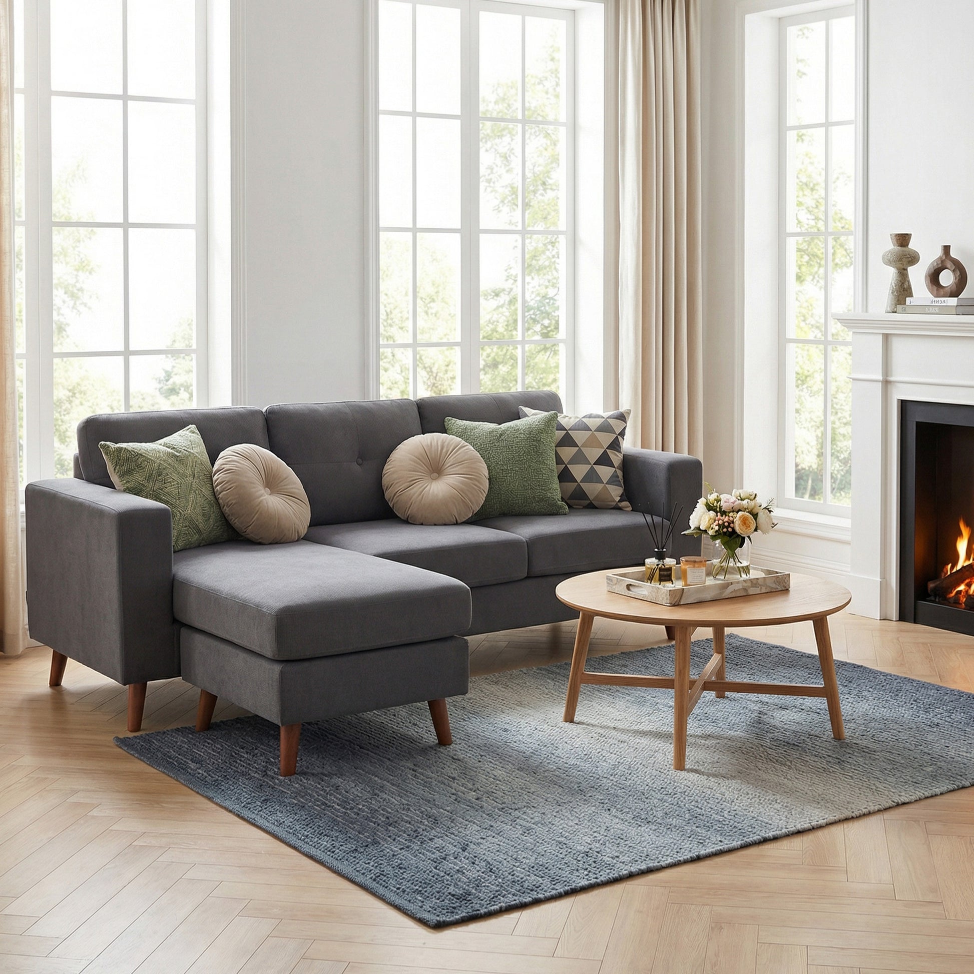 Sectional Sofa L-Shaped Chaise Lounge Dark Grey-DECOROLALA