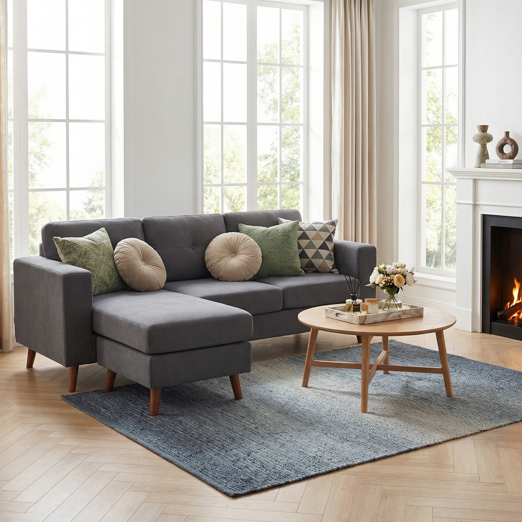 Sectional Sofa L-Shaped Chaise Lounge Dark Grey-DECOROLALA