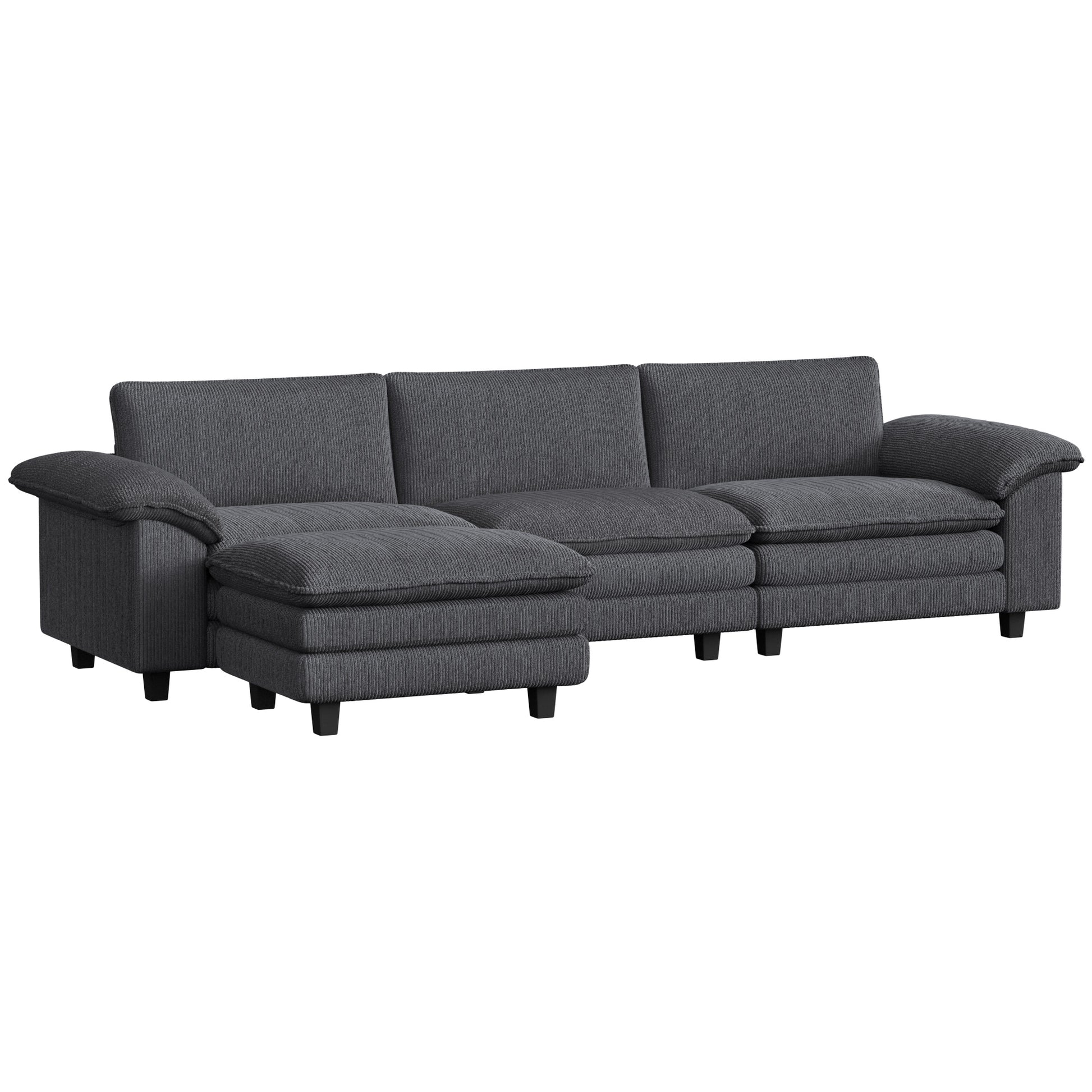 Sectional Sofa L-Shaped Corduroy Dark Grey-DECOROLALA