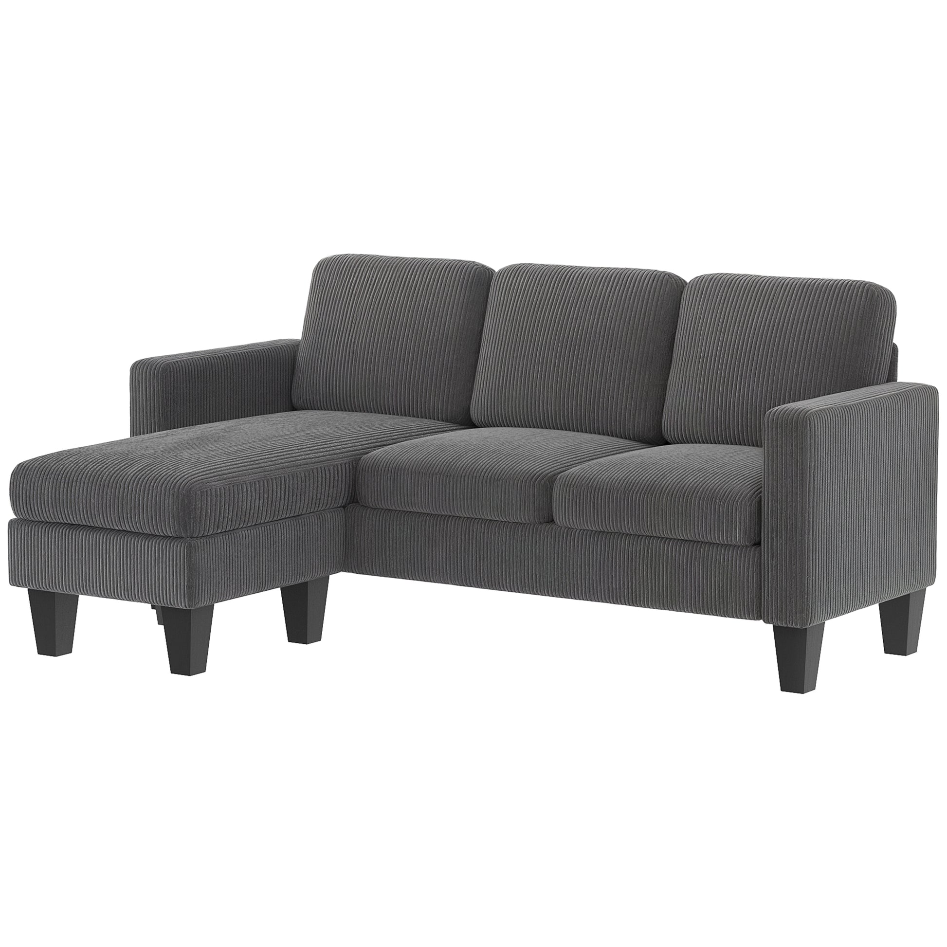 Sectional Sofa L-Shaped Dark Grey Corduroy-DECOROLALA