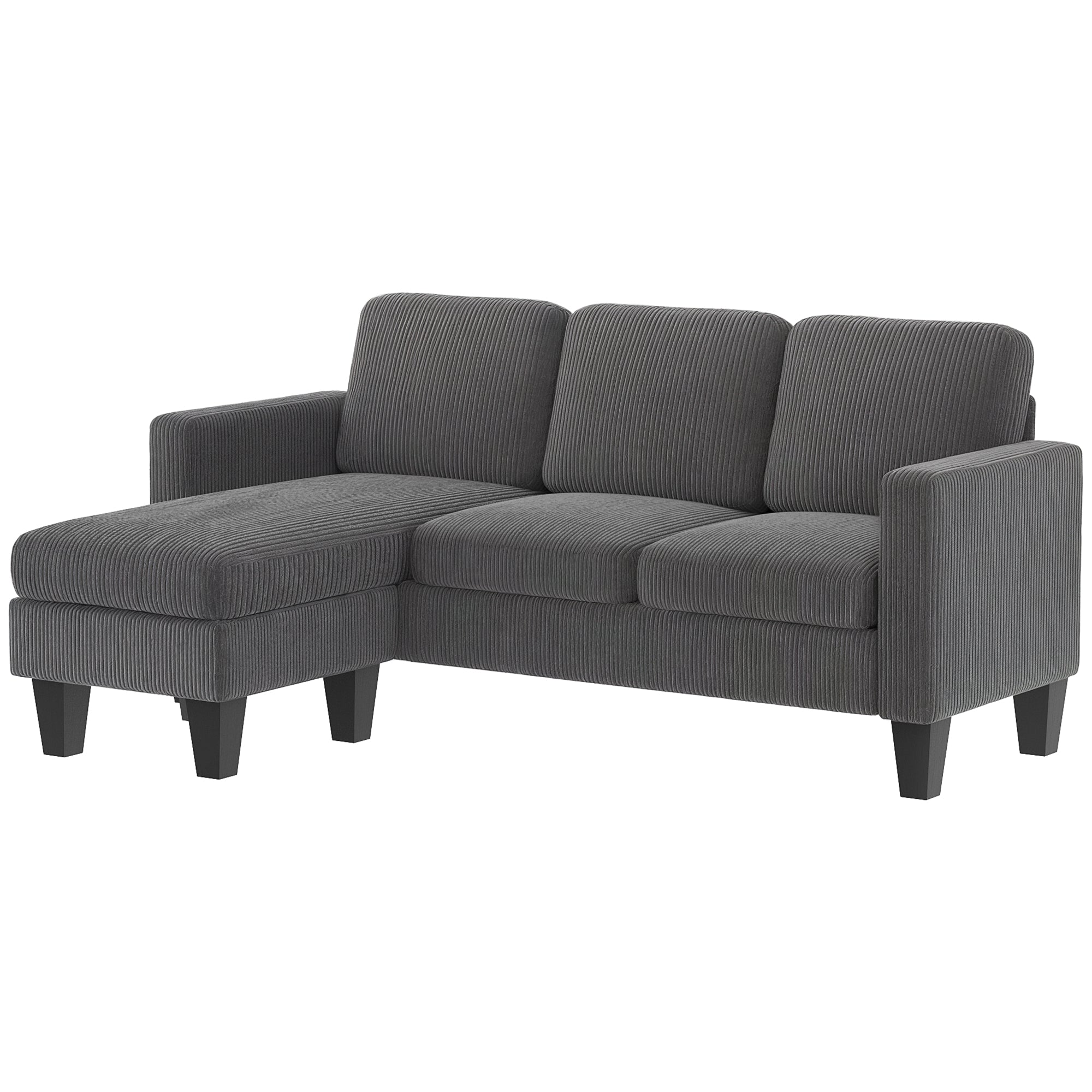 Sectional Sofa L-Shaped Dark Grey Corduroy-DECOROLALA