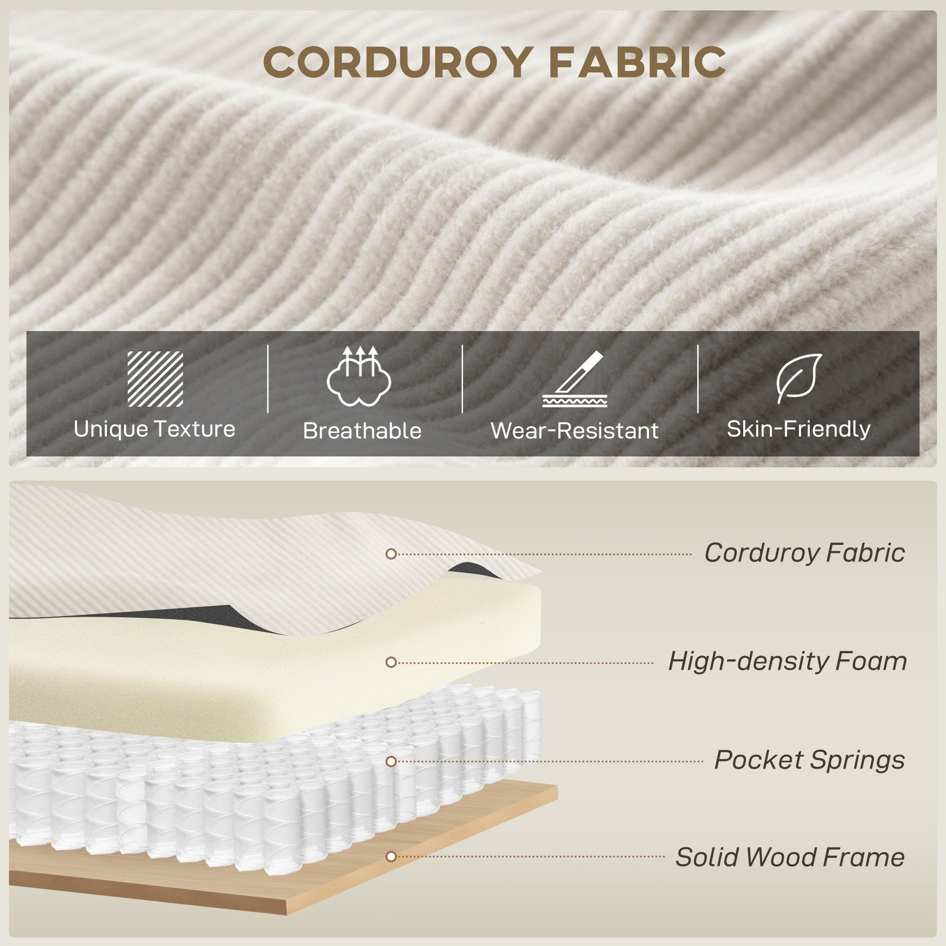 Sectional Sofa U-Shaped Corduroy Beige-DECOROLALA