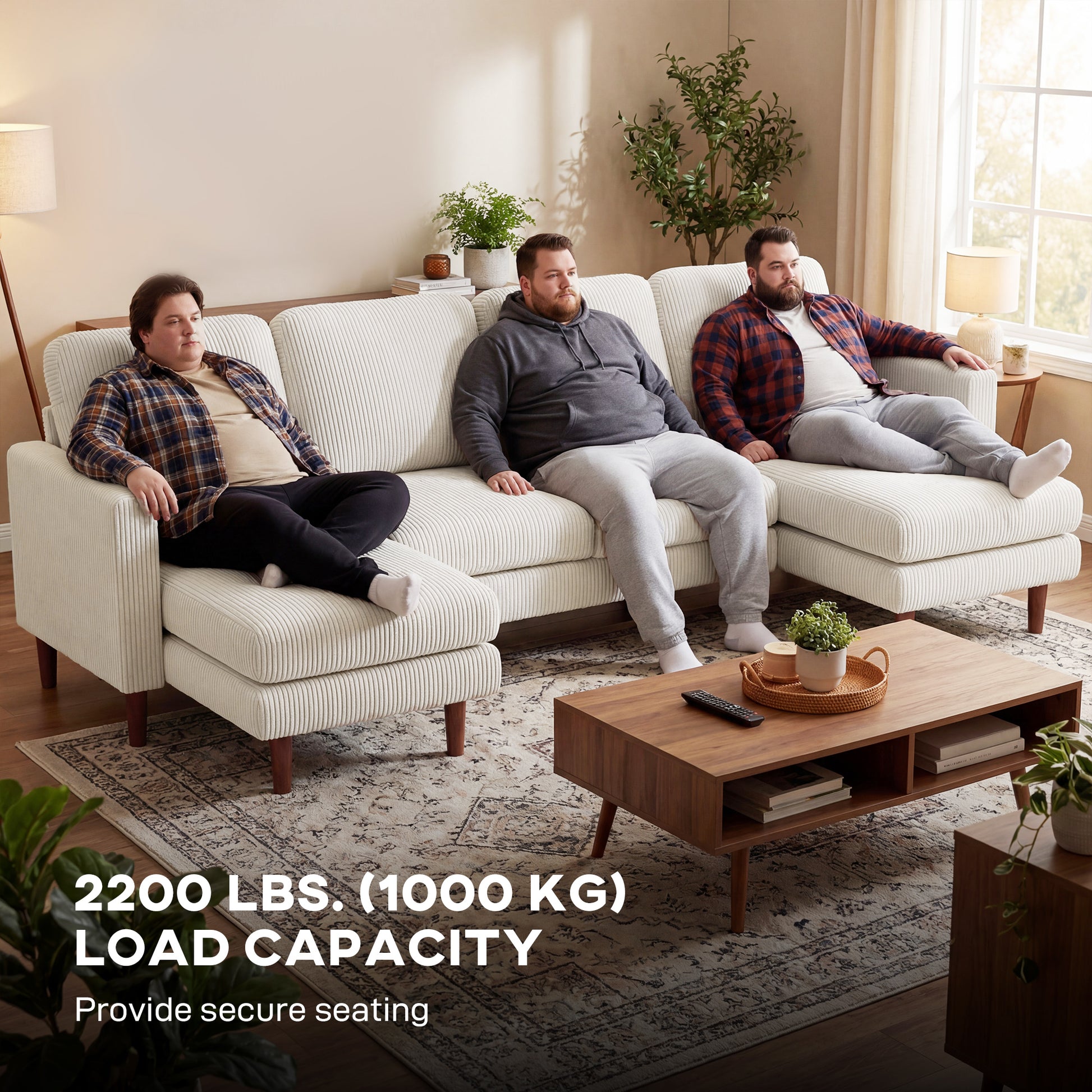 Sectional Sofa U-Shaped Corduroy Beige-DECOROLALA