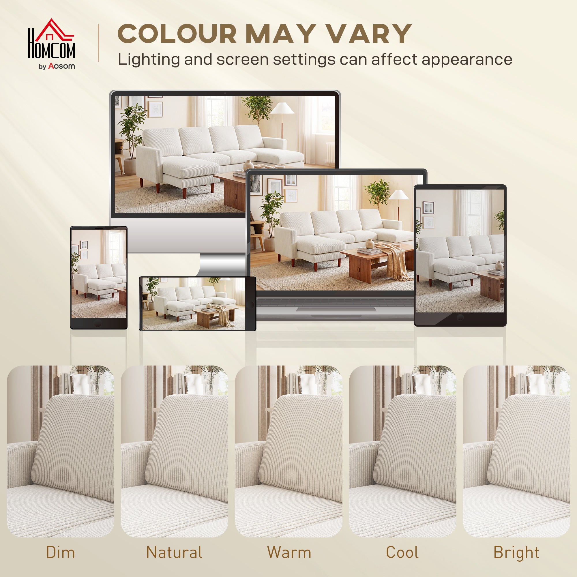 Sectional Sofa U-Shaped Corduroy Beige-DECOROLALA