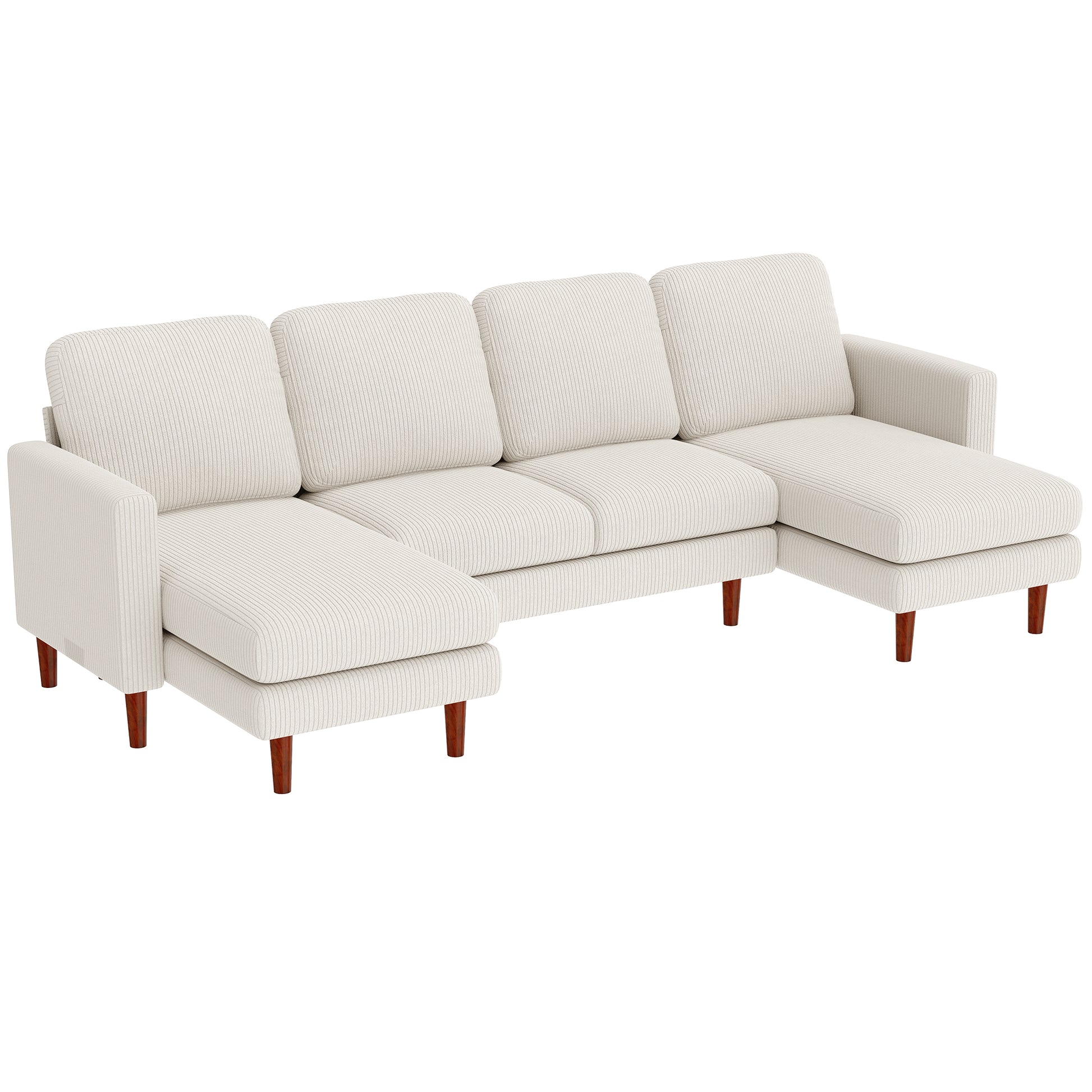 Sectional Sofa U-Shaped Corduroy Beige-DECOROLALA