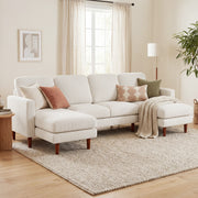 Sectional Sofa U-Shaped Corduroy Beige-DECOROLALA