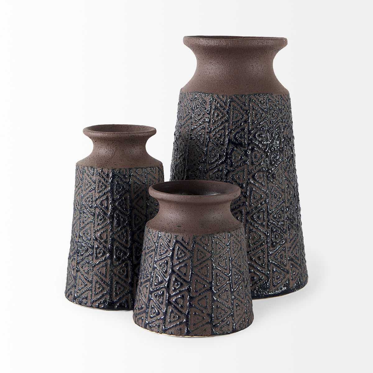 Sefina I Small Brown/Black Patterned Ceramic Vase-Vase-DECOROLALA