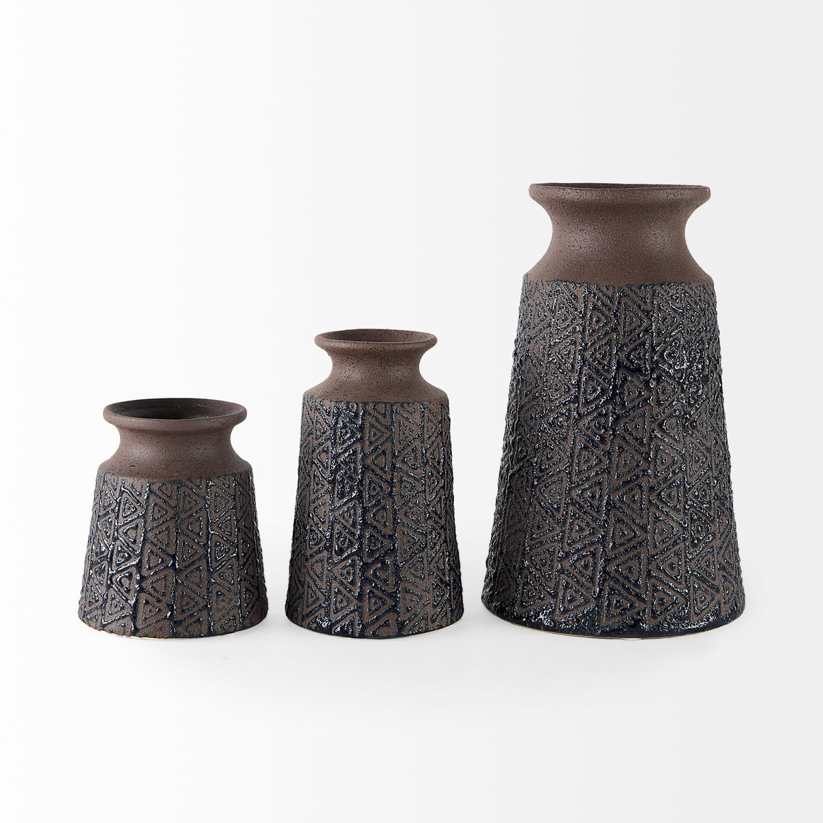 Sefina II Medium Brown/Black Patterned Ceramic Vase-Vase-DECOROLALA