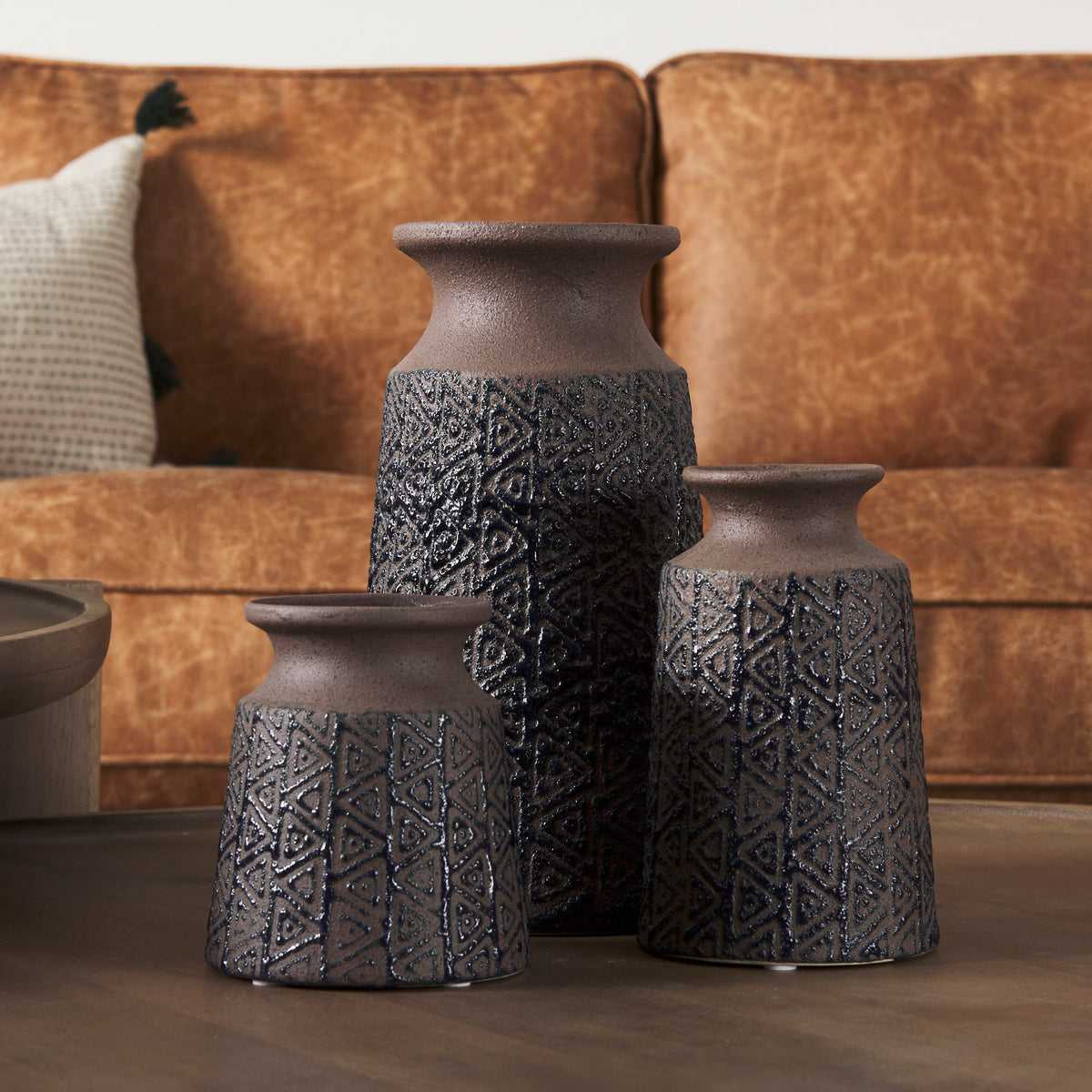 Sefina II Medium Brown/Black Patterned Ceramic Vase-Vase-DECOROLALA