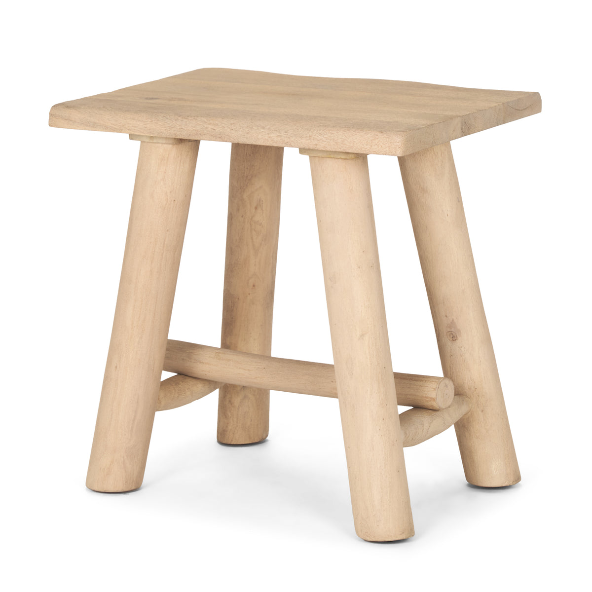 Sekou Light Brown Short Wooden Craftsman Stool-Stools & Ottomans-DECOROLALA