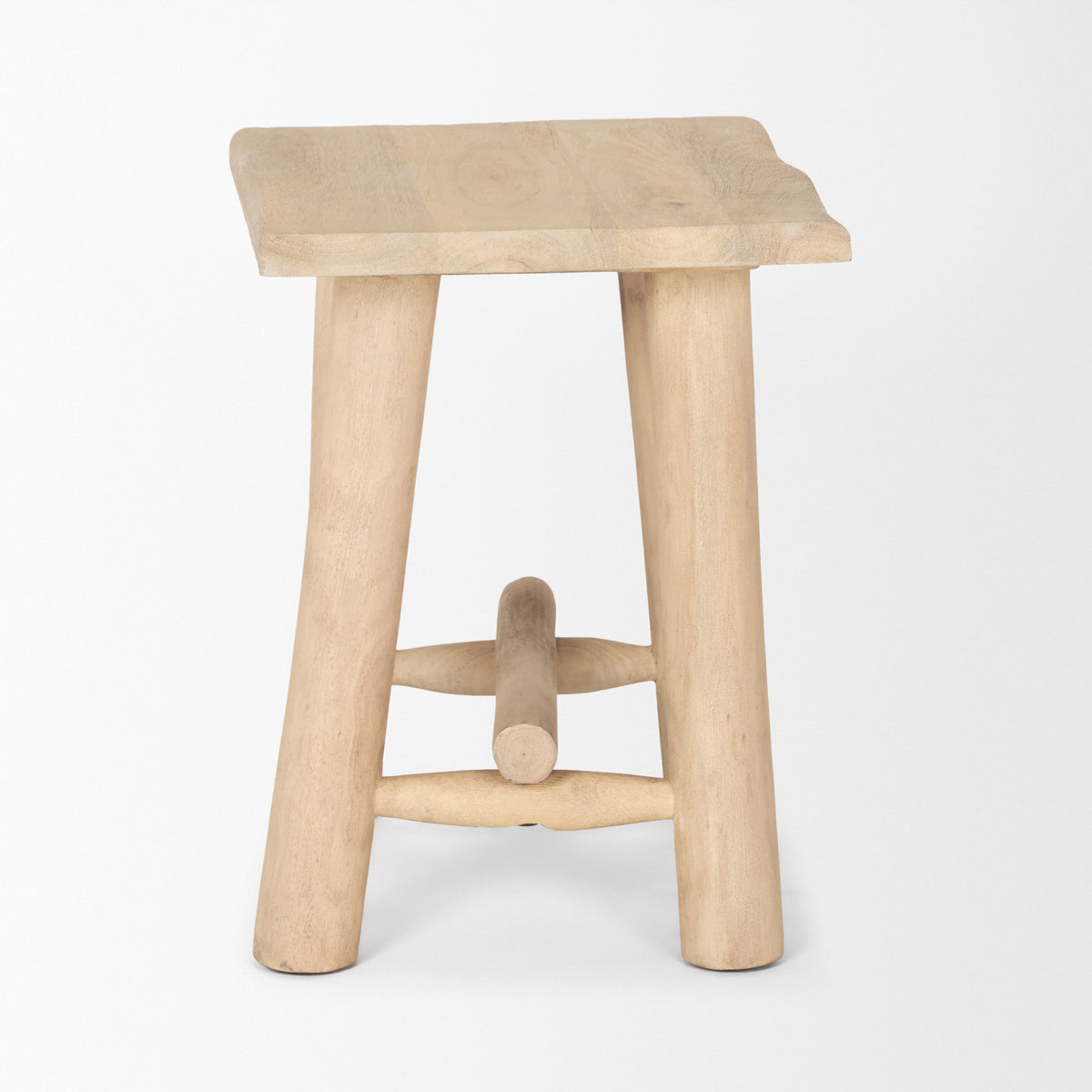 Sekou Light Brown Short Wooden Craftsman Stool-Stools & Ottomans-DECOROLALA