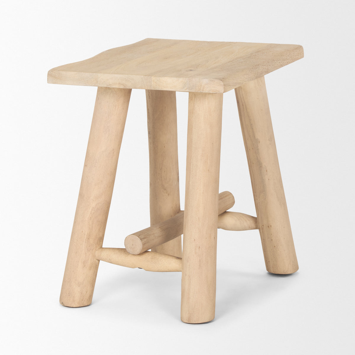 Sekou Light Brown Short Wooden Craftsman Stool-Stools & Ottomans-DECOROLALA