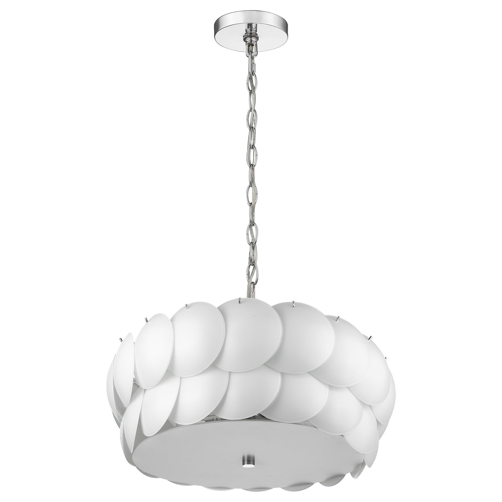 Selene 6-Light Polished Chrome Pendant With Overlapping Frosted White Glass Discs Shade-Pendants-Hanging Lights-DECOROLALA