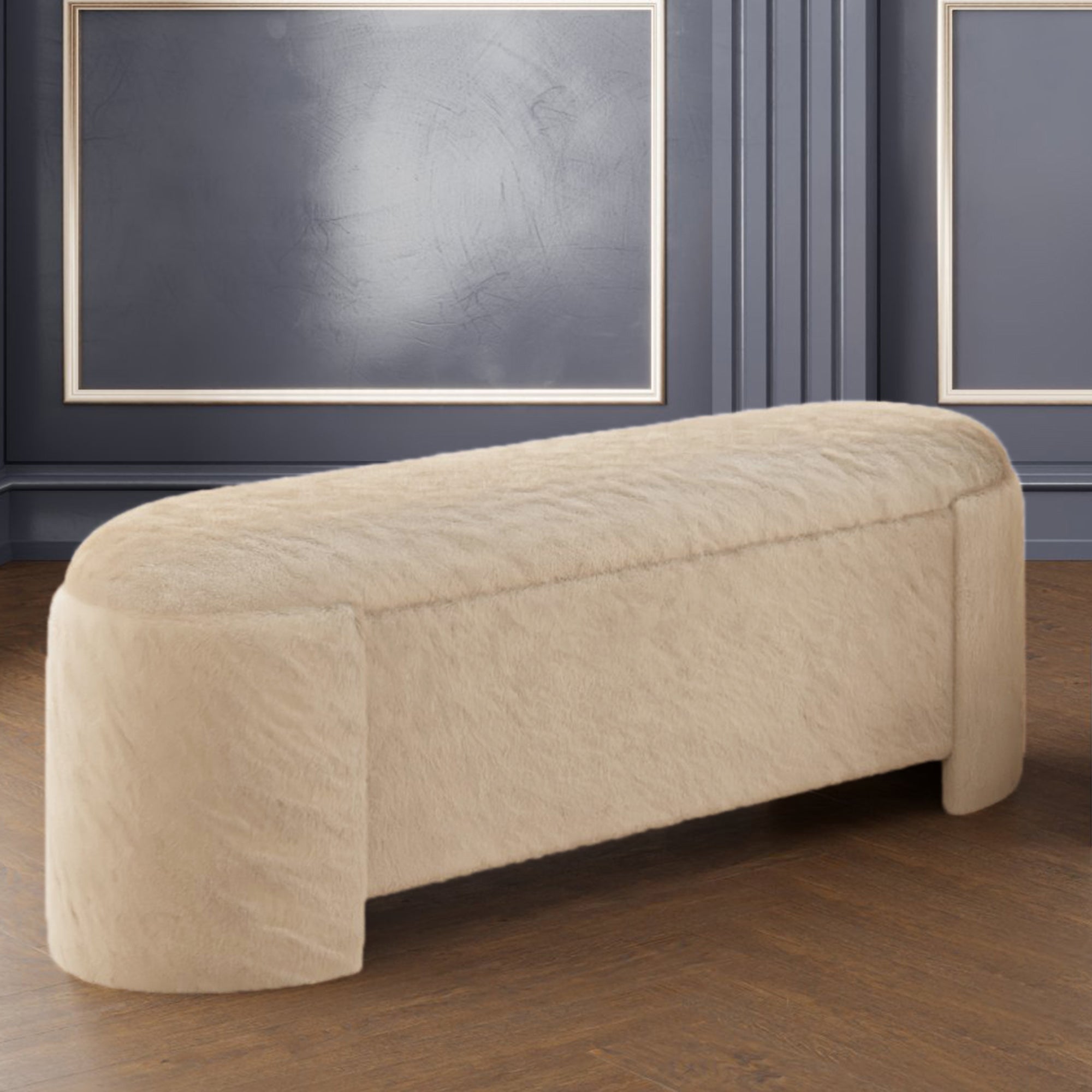 Selene Storage Ottoman - Dark Beige Faux Fur Modern Bench-DECOROLALA
