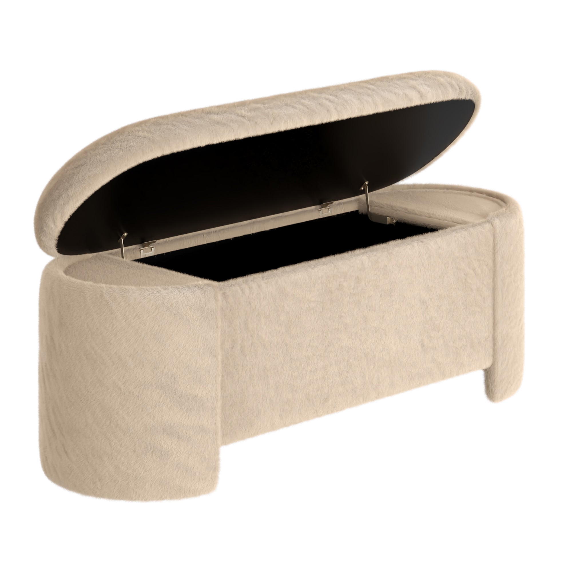 Selene Storage Ottoman - Dark Beige Faux Fur Modern Bench-DECOROLALA