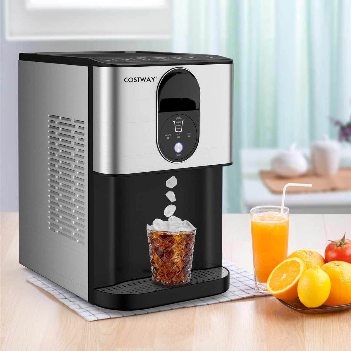 Self Dispensing Nugget Ice Maker Countertop with Soft Chewable Pellet Ice Cubes-Silver-Ice Makers-DECOROLALA