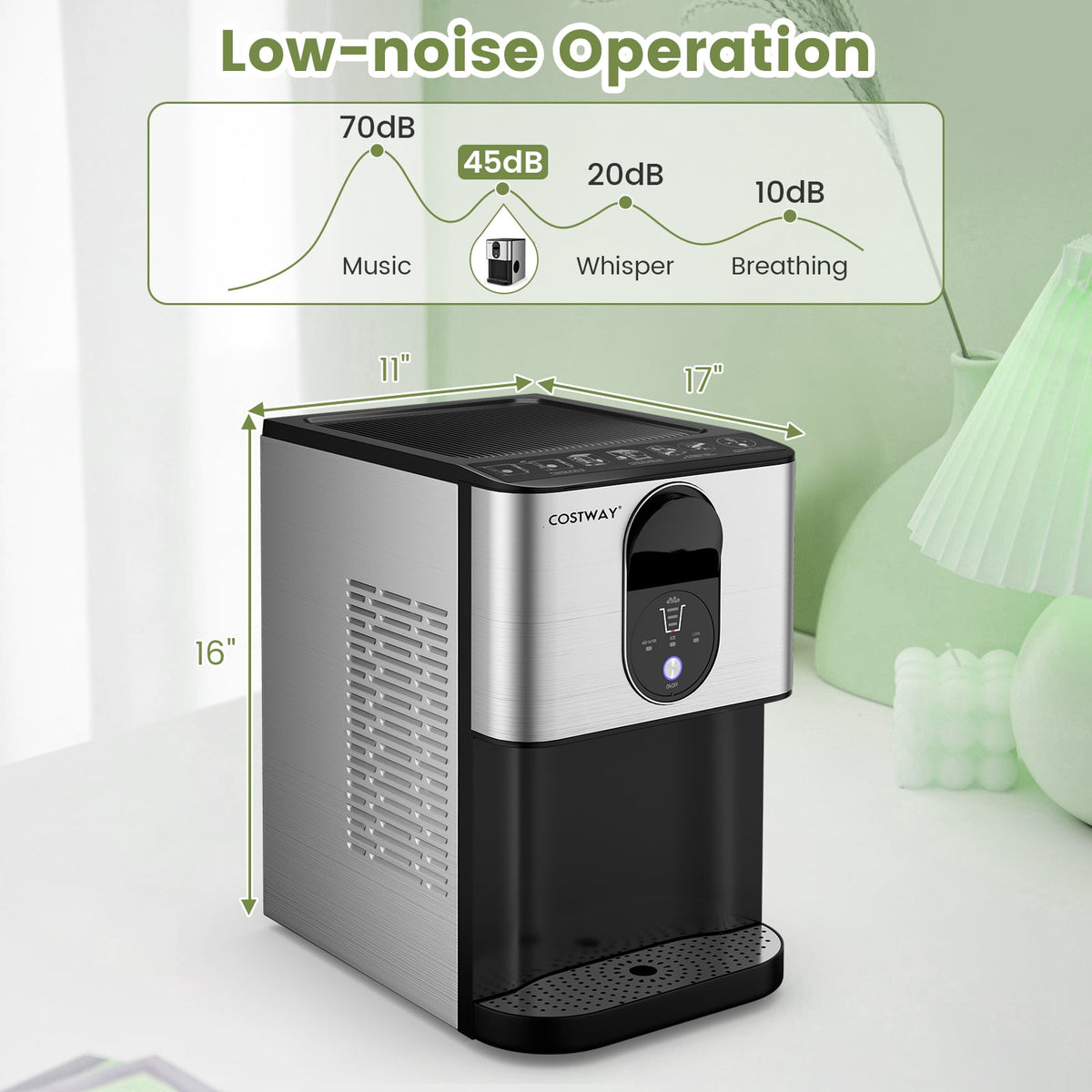 Self Dispensing Nugget Ice Maker Countertop with Soft Chewable Pellet Ice Cubes-Silver-Ice Makers-DECOROLALA