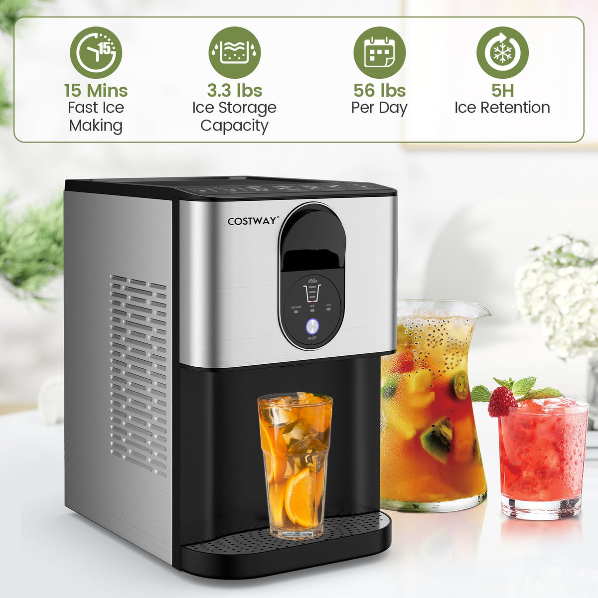 Self Dispensing Nugget Ice Maker Countertop with Soft Chewable Pellet Ice Cubes-Silver-Ice Makers-DECOROLALA