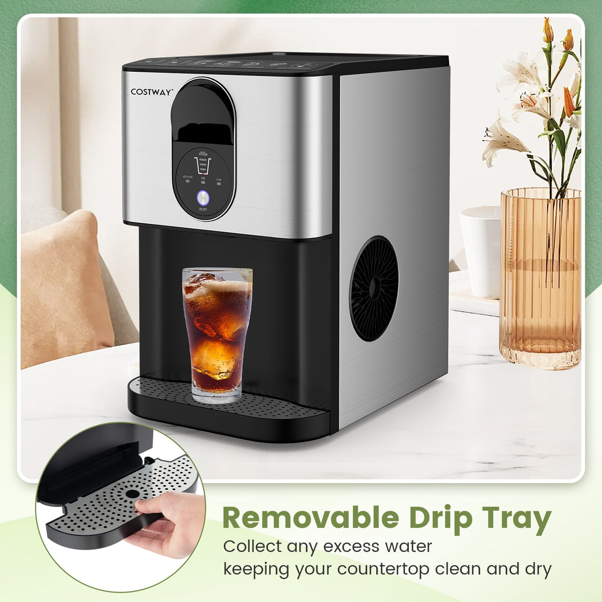 Self Dispensing Nugget Ice Maker Countertop with Soft Chewable Pellet Ice Cubes-Silver-Ice Makers-DECOROLALA