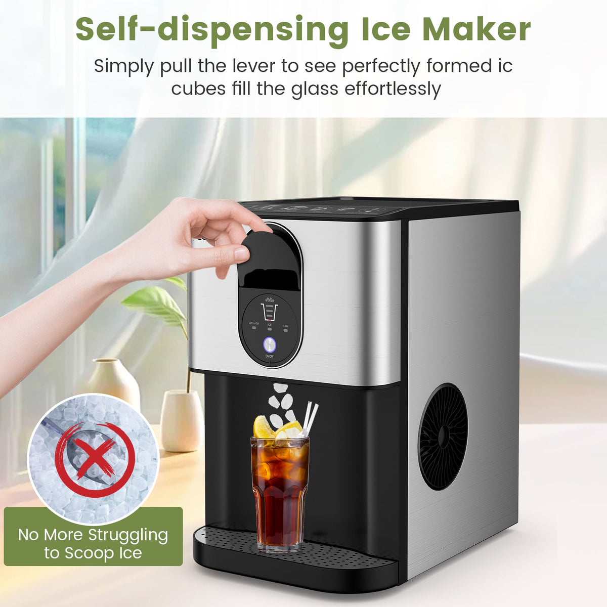 Self Dispensing Nugget Ice Maker Countertop with Soft Chewable Pellet Ice Cubes-Silver-Ice Makers-DECOROLALA
