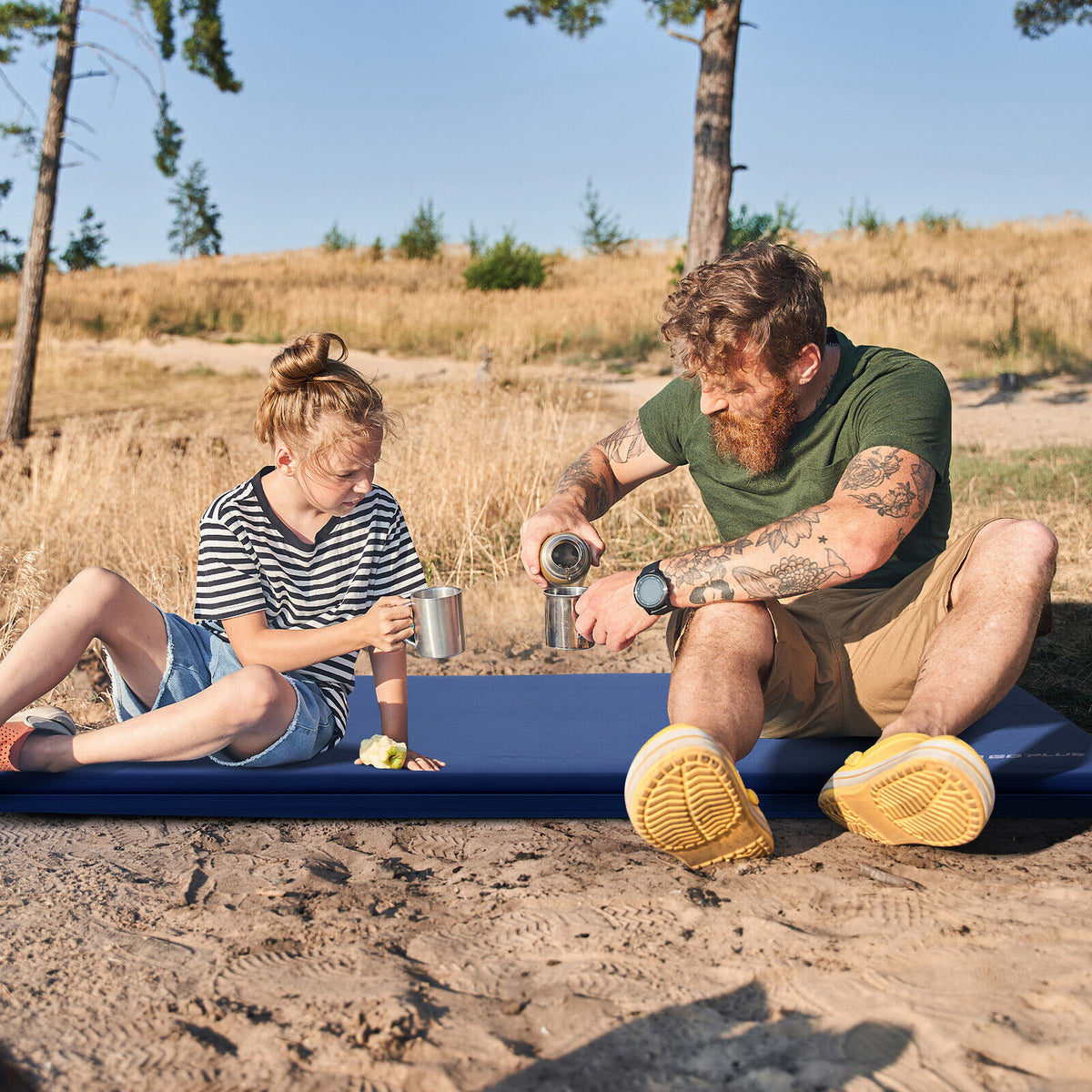 Self-inflating Lightweight Folding Foam Sleeping Cot with Storage bag-Blue-Air Mattresses & Sleeping Bags-DECOROLALA