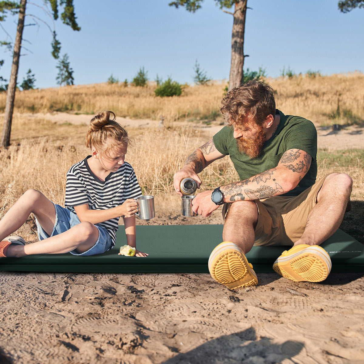 Self-inflating Lightweight Folding Foam Sleeping Cot with Storage bag-Green-Air Mattresses & Sleeping Bags-DECOROLALA