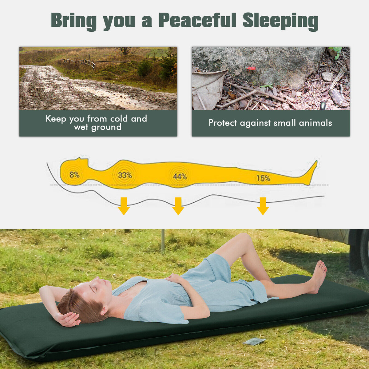 Self-inflating Lightweight Folding Foam Sleeping Cot with Storage bag-Green-Air Mattresses & Sleeping Bags-DECOROLALA