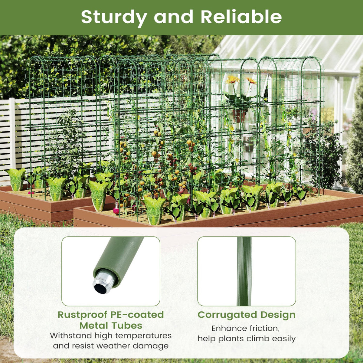 Self-watering Raised Garden Bed Elevated Planter with Climbing Trellis-Black-Raised Garden Beds-DECOROLALA