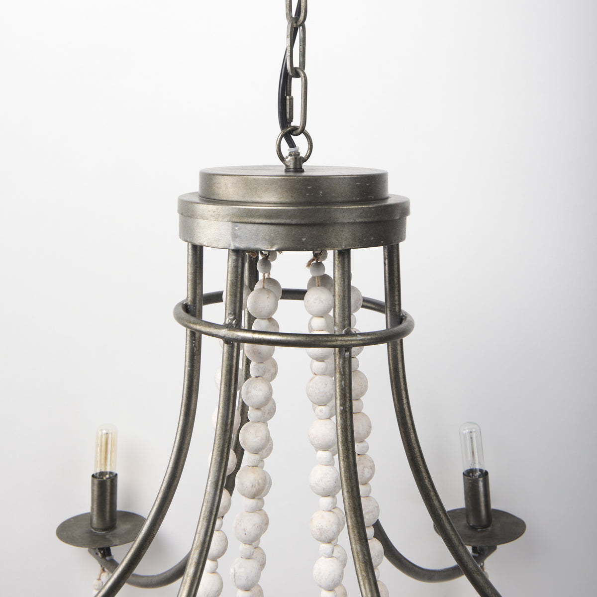 Selma Wood Bead and Metal Chandelier-Chandeliers-DECOROLALA