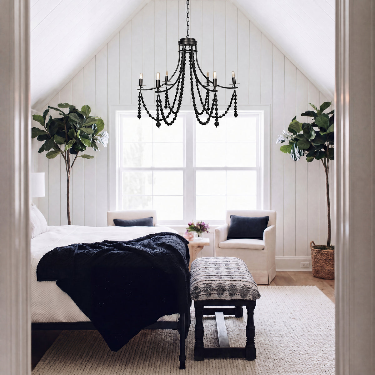 Selma Wood Bead and Metal Chandelier-Chandeliers-DECOROLALA