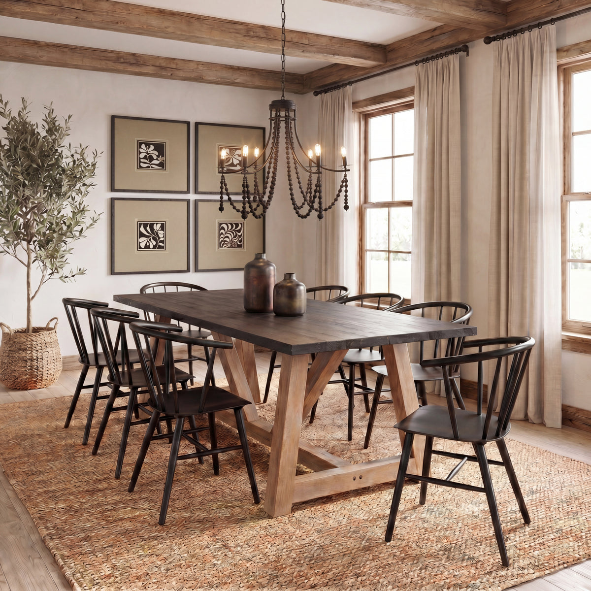 Selma Wood Bead and Metal Chandelier-Chandeliers-DECOROLALA