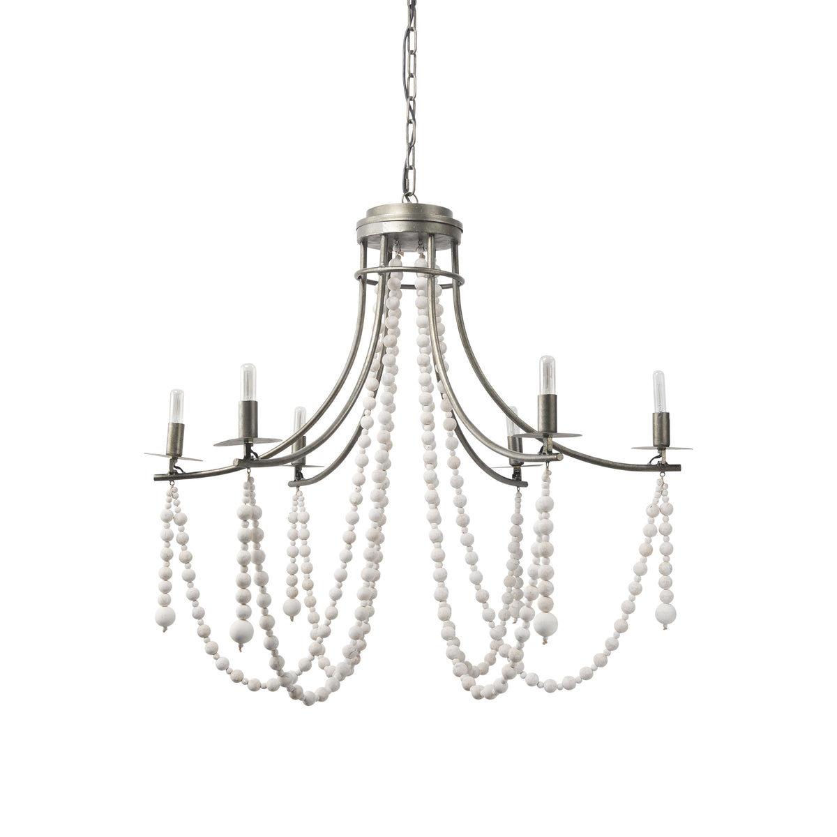 Selma Wood Bead and Metal Chandelier-Chandeliers-DECOROLALA