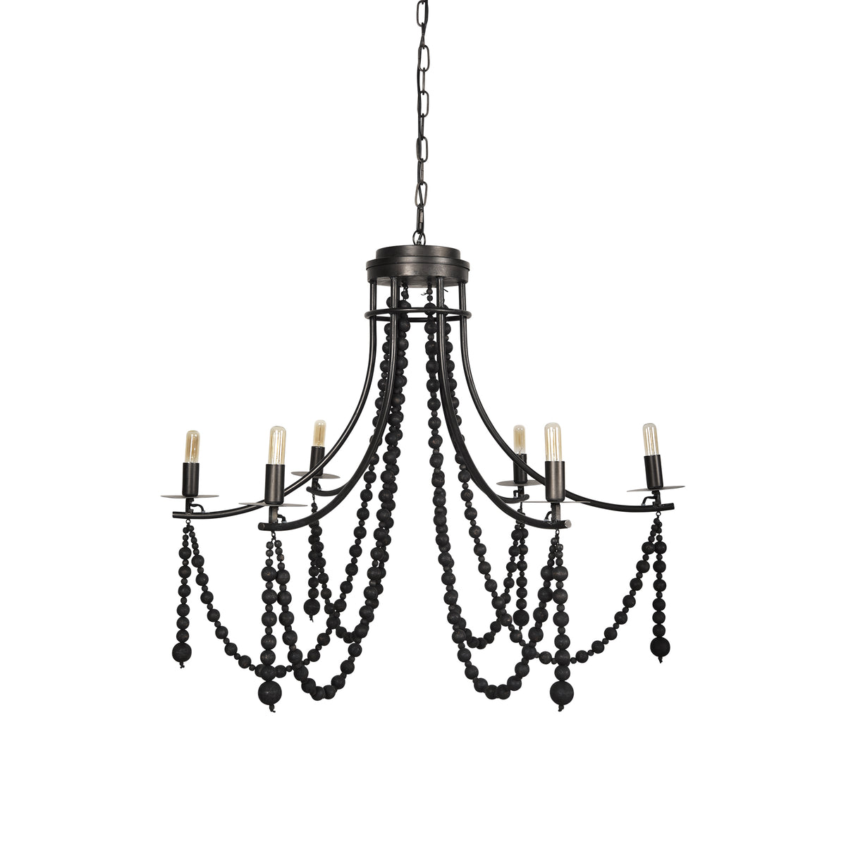 Selma Wood Bead and Metal Chandelier-Chandeliers-DECOROLALA