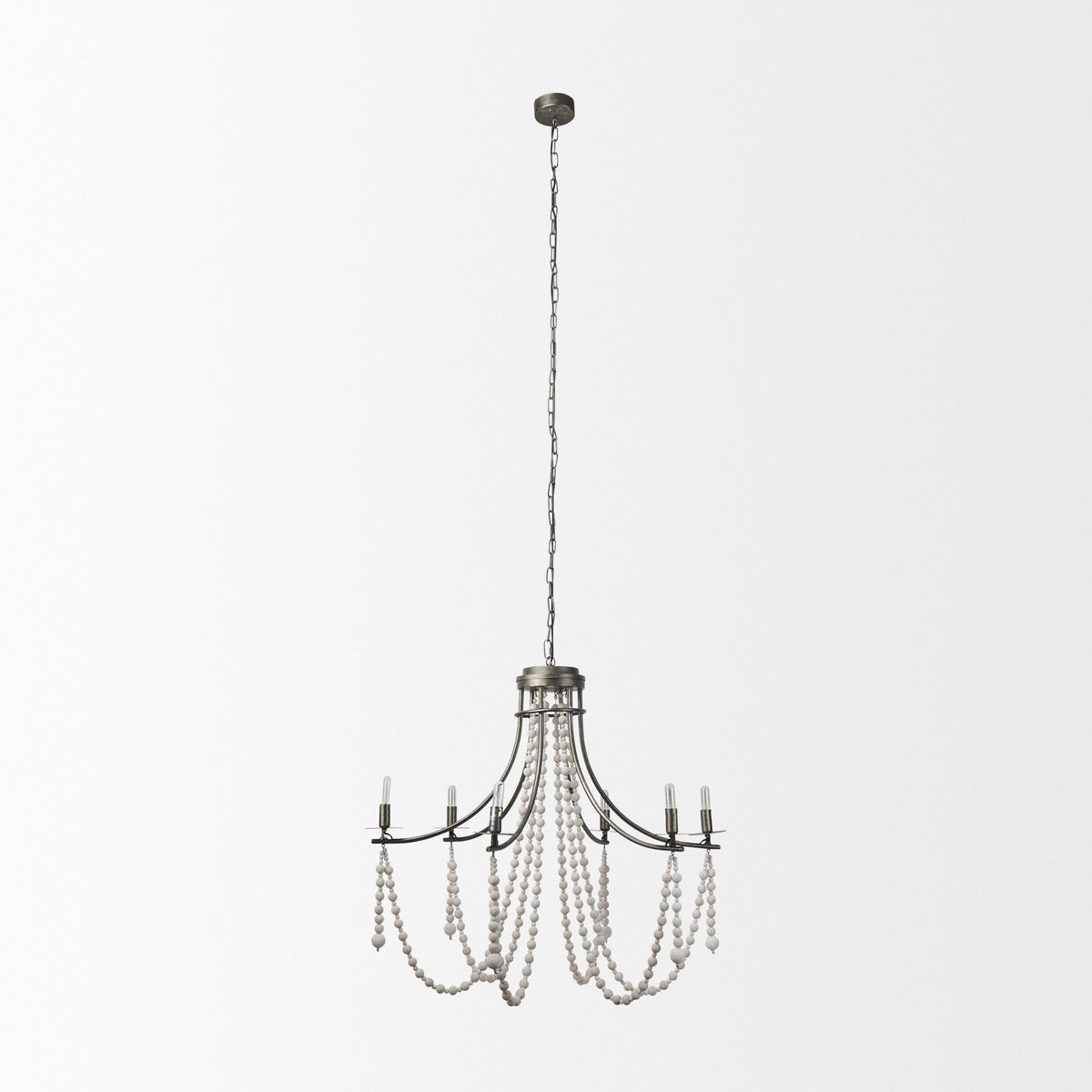Selma Wood Bead and Metal Chandelier-Chandeliers-DECOROLALA