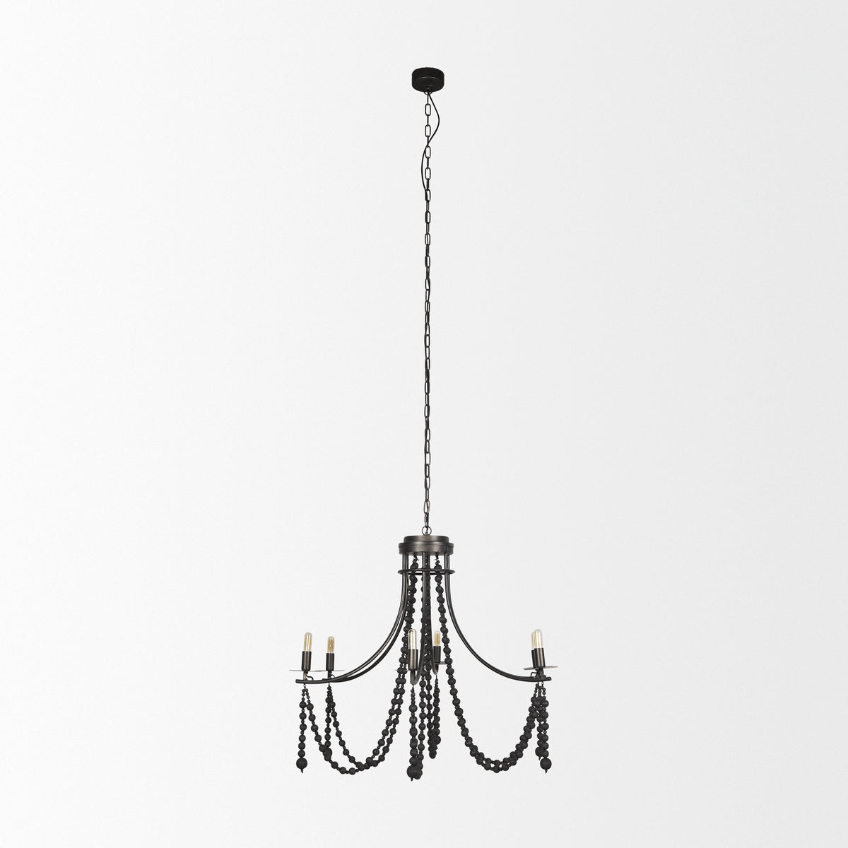 Selma Wood Bead and Metal Chandelier-Chandeliers-DECOROLALA