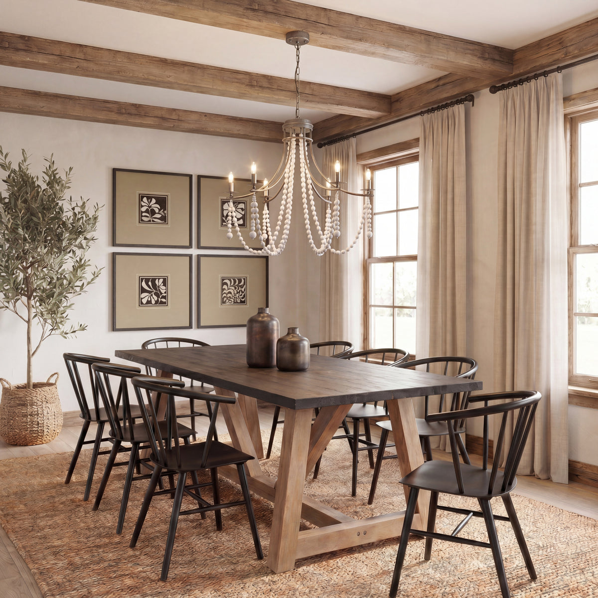 Selma Wood Bead and Metal Chandelier-Chandeliers-DECOROLALA