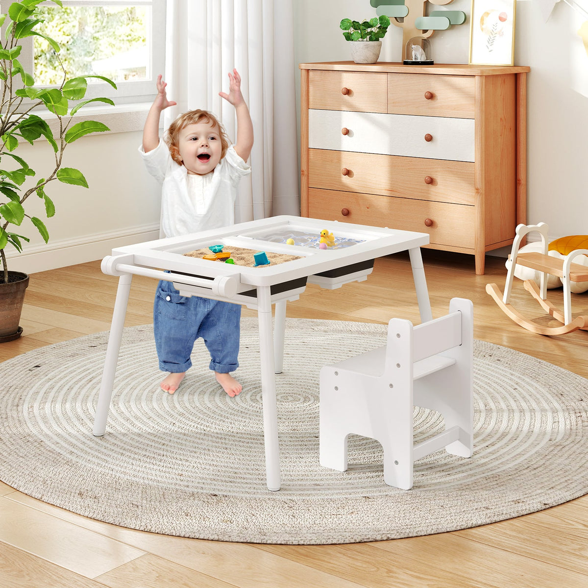Sensory Table and Chair Set for Kids 2-8 with Foldable Bins-White-Kids Tables & Chair Sets-DECOROLALA