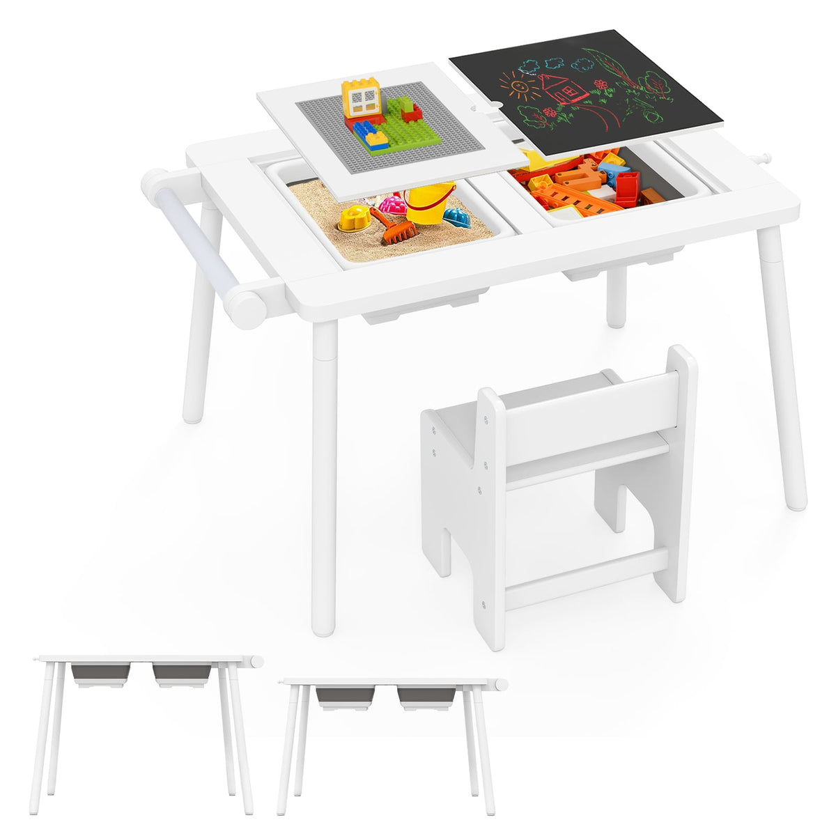 Sensory Table and Chair Set for Kids 2-8 with Foldable Bins-White-Kids Tables & Chair Sets-DECOROLALA