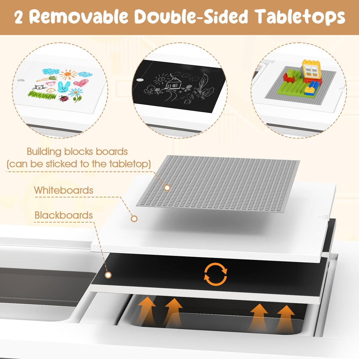 Sensory Table and Chair Set for Kids 2-8 with Foldable Bins-White-Kids Tables & Chair Sets-DECOROLALA