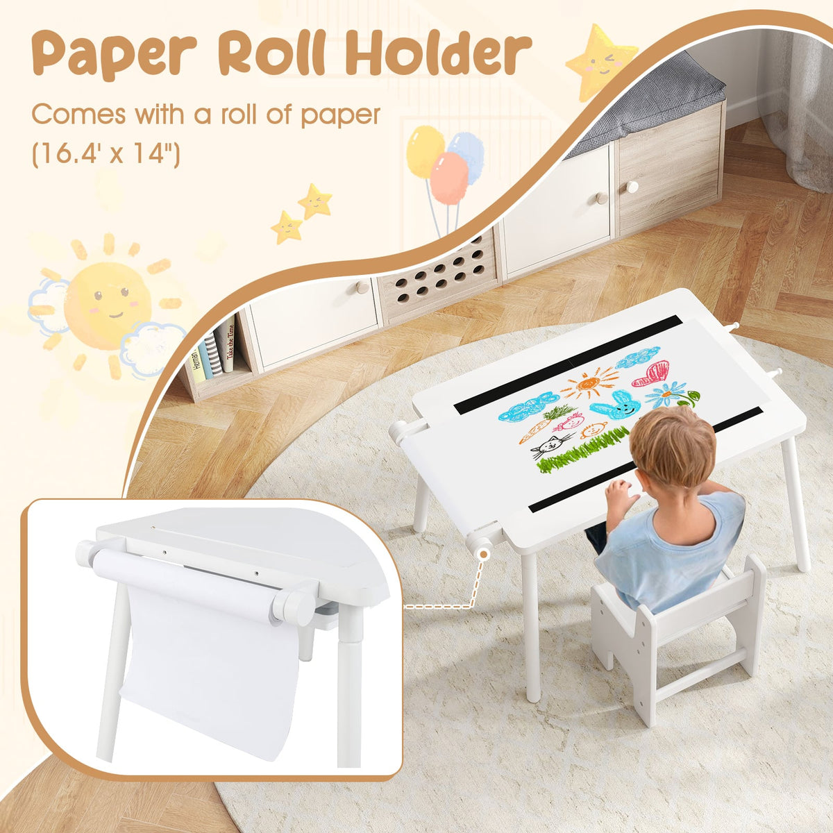 Sensory Table and Chair Set for Kids 2-8 with Foldable Bins-White-Kids Tables & Chair Sets-DECOROLALA
