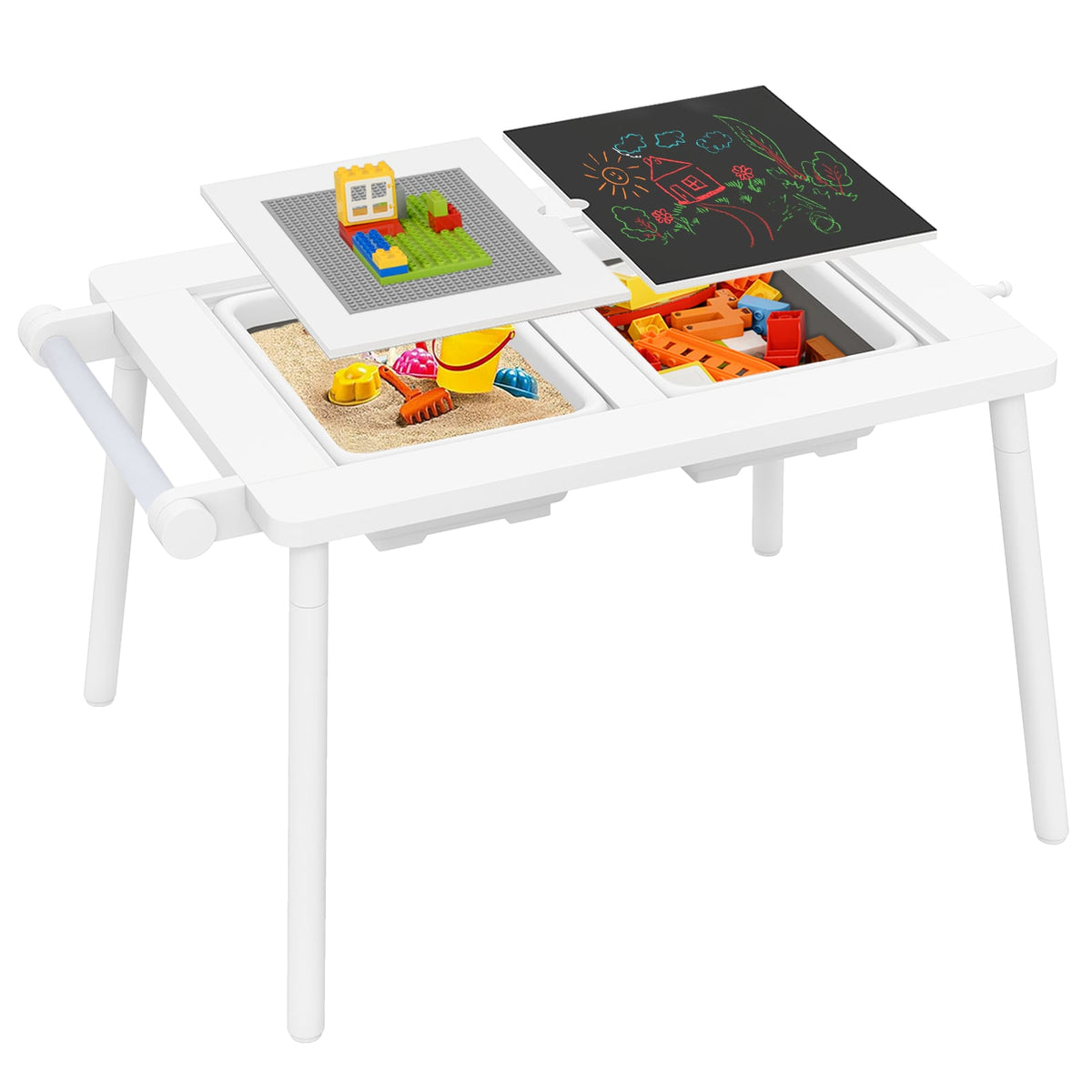 Sensory Table and Chair Set for Kids 2-8 with Foldable Bins-White-Kids Tables & Chair Sets-DECOROLALA