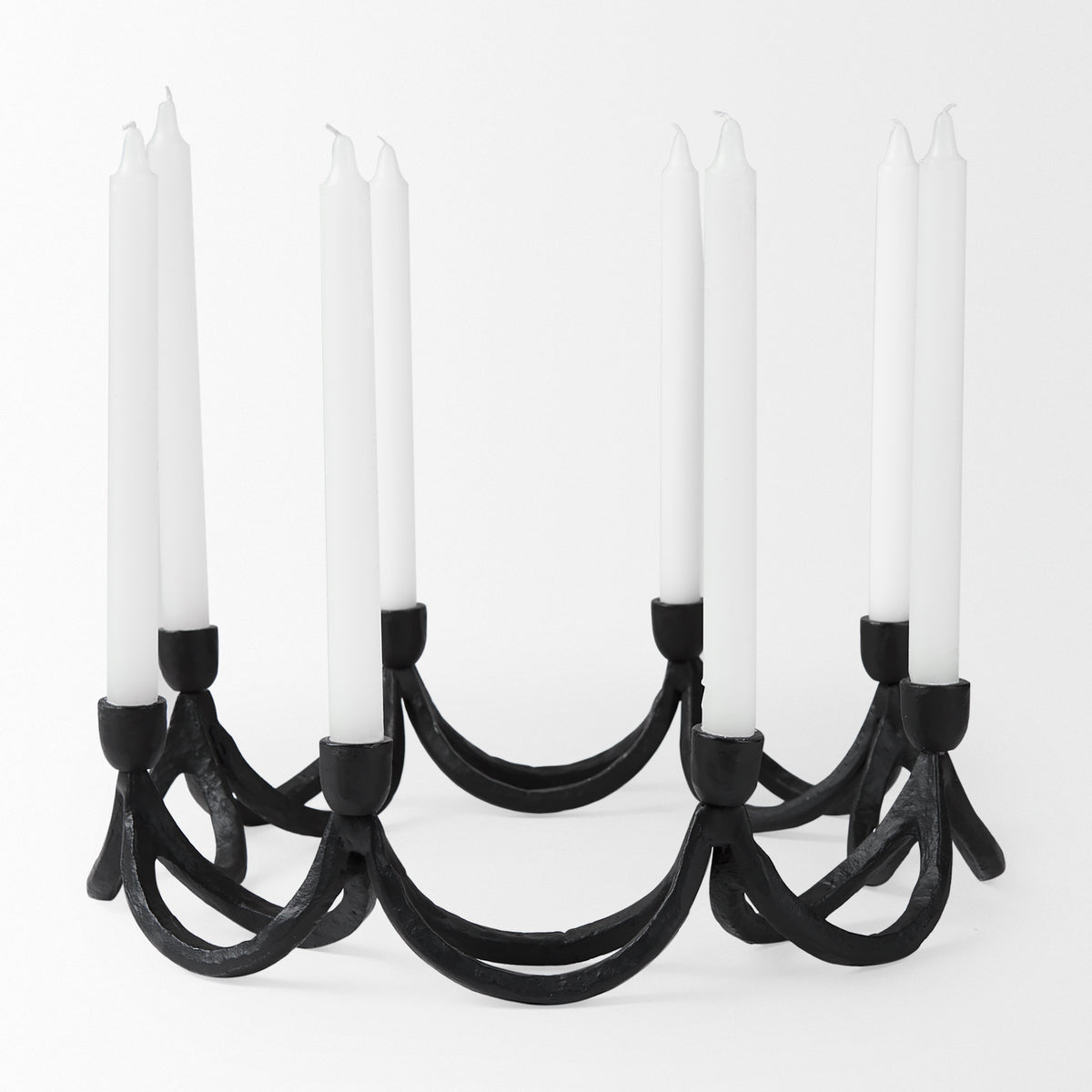 Seraph Round Matte Black Iron 8-Candlestick Holder-Candle Holders-DECOROLALA
