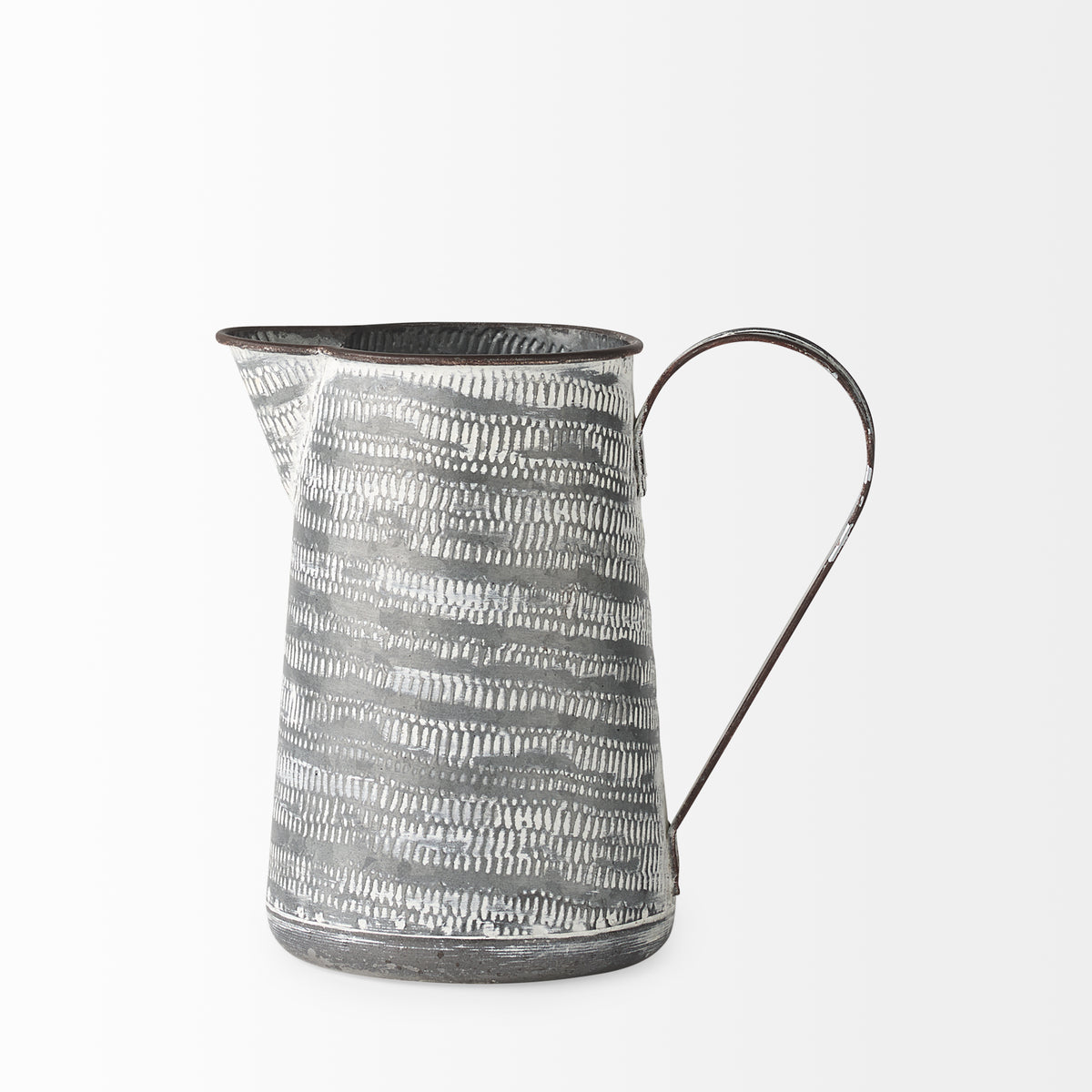 Serena I 8H Small Gray/White Textured Metal Jug-Jars Jugs Urns-DECOROLALA