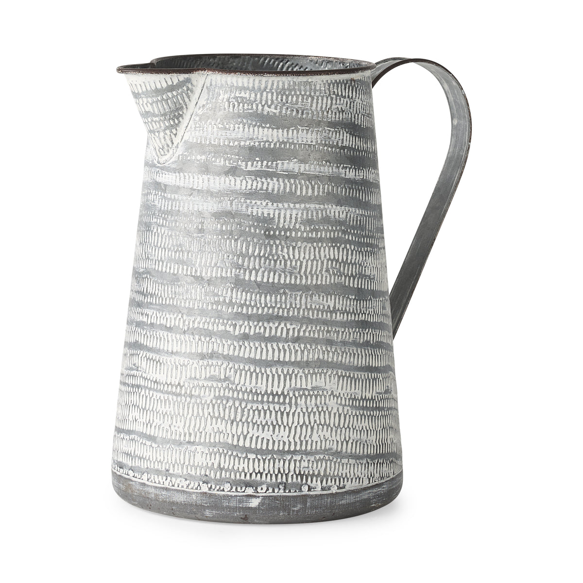 Serena II 11.2H Large Gray/White Textured Metal Jug-Jars Jugs Urns-DECOROLALA