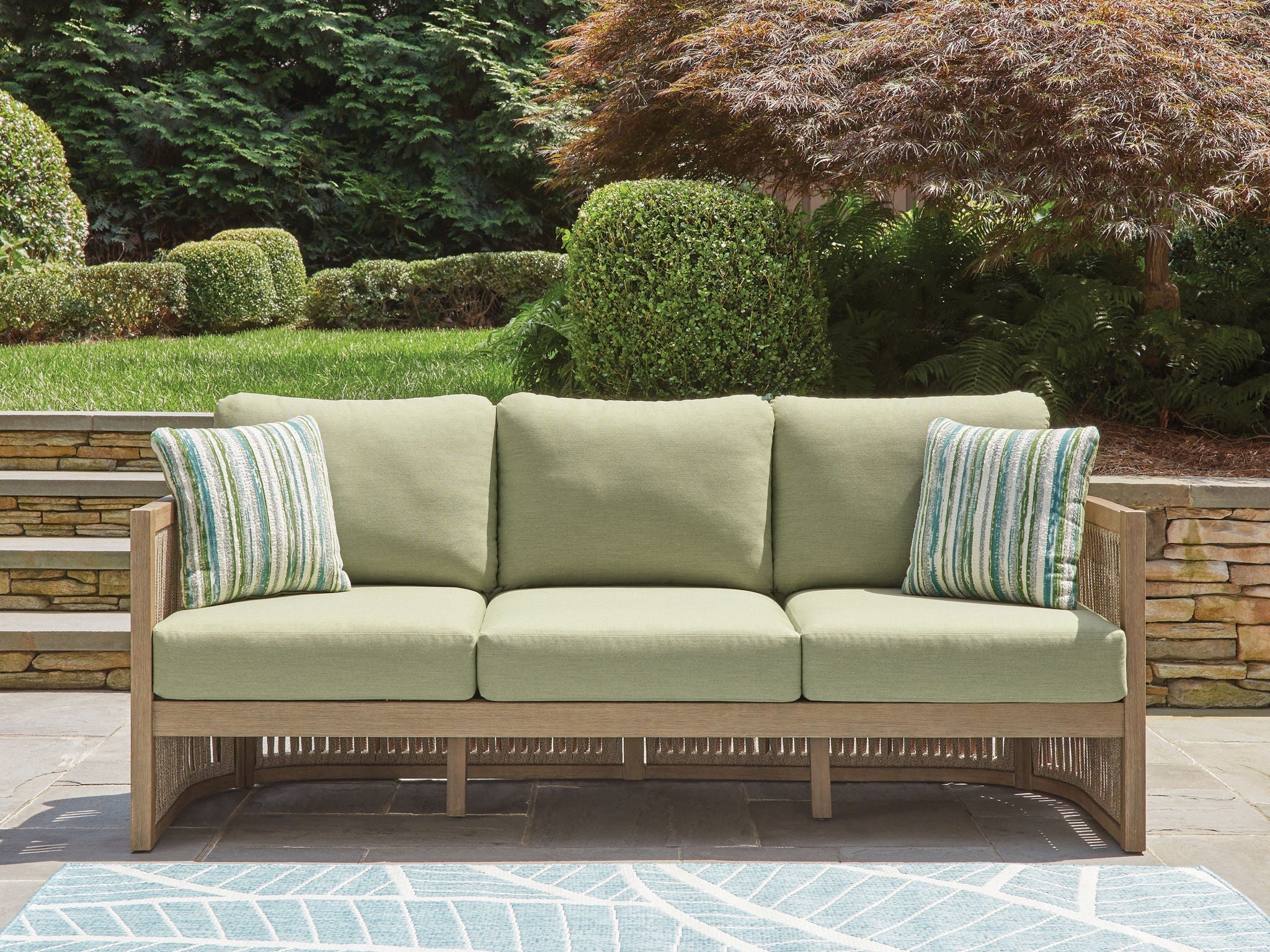 Serena Shores Outdoor Sofa - Beige/Green Eucalyptus-Sofas-DECOROLALA