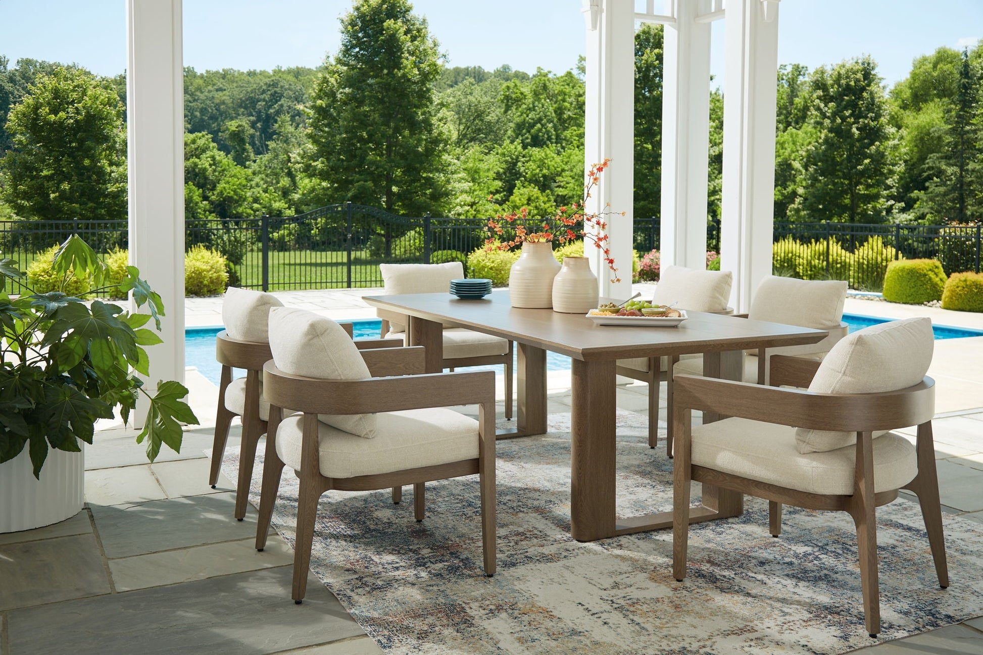 Serene Bay 7pc Outdoor Dining Set - Dark Brown-7 Piece Outdoor Sets-DECOROLALA