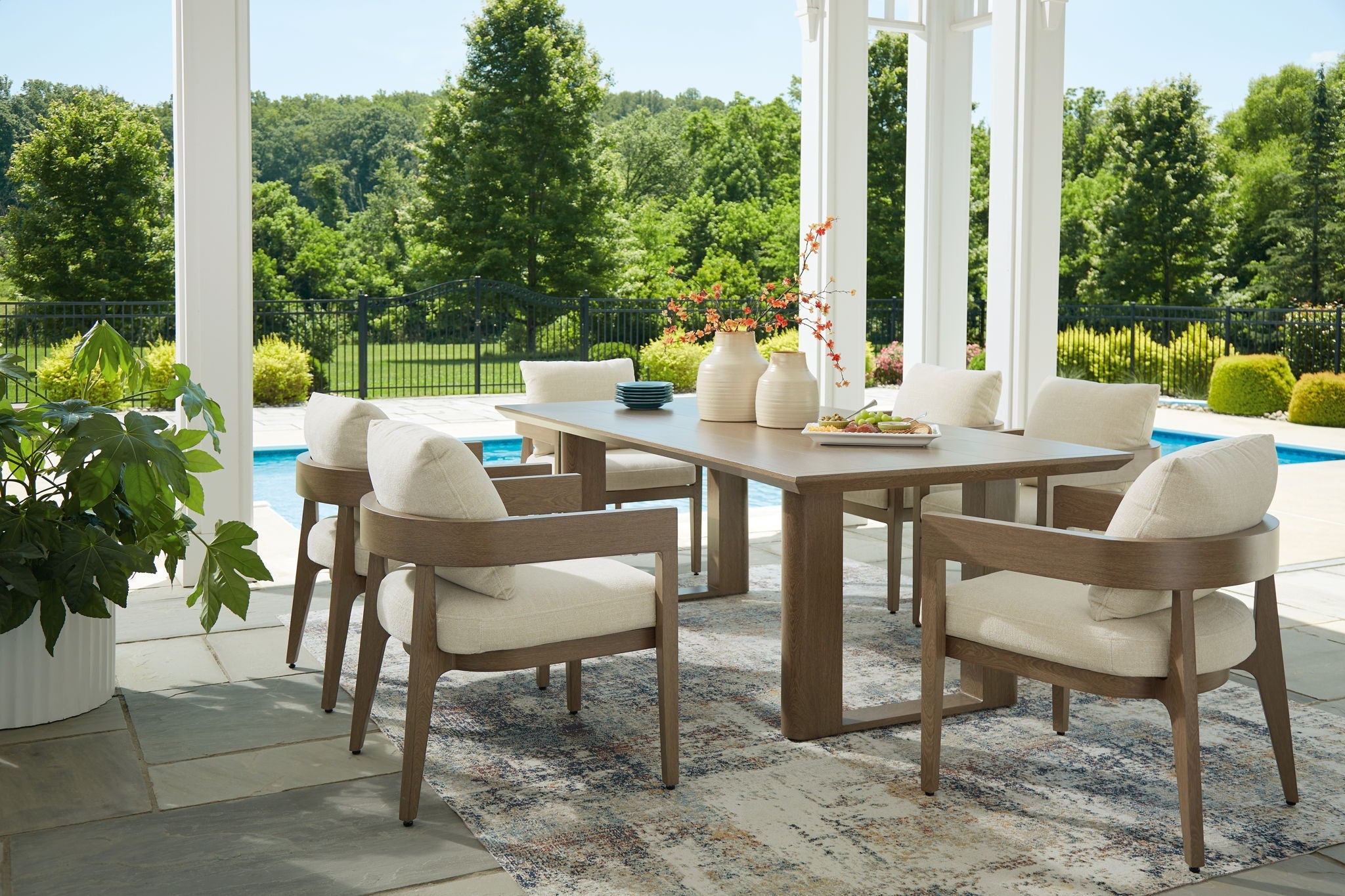 Serene Bay 7pc Outdoor Dining Set - Dark Brown-7 Piece Outdoor Sets-DECOROLALA