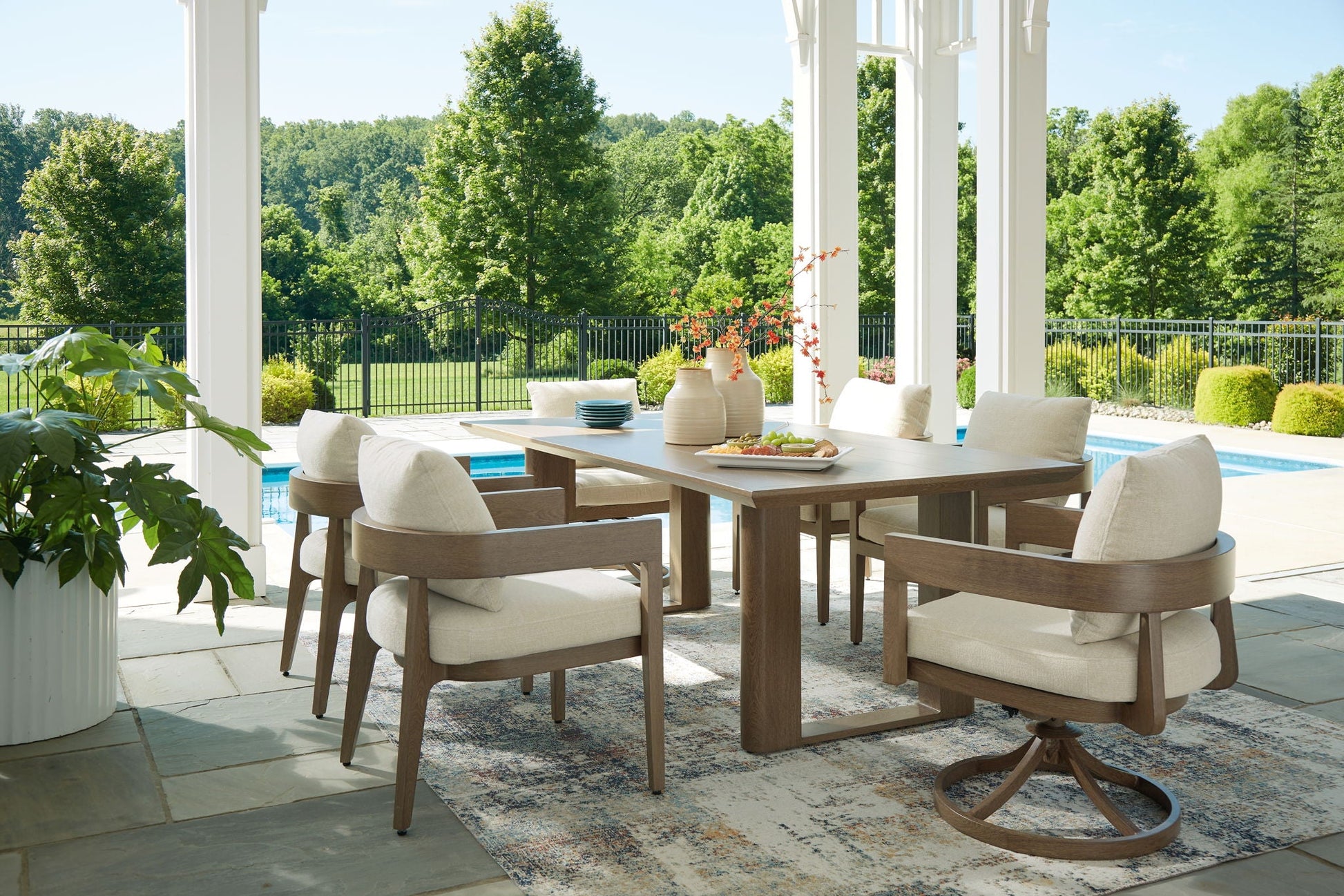 Serene Bay 7pc Outdoor Dining Set - Dark Brown-7 Piece Outdoor Sets-DECOROLALA