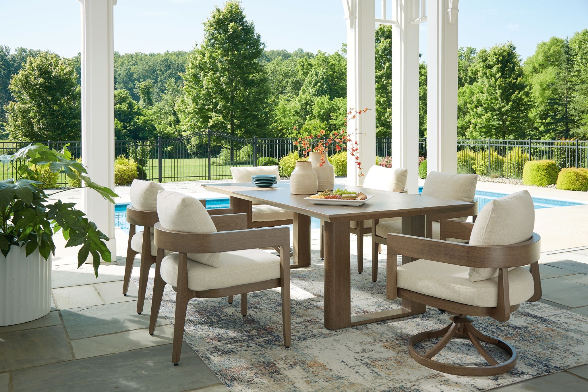 Serene Bay 7pc Outdoor Dining Set - Dark Brown-7 Piece Outdoor Sets-DECOROLALA