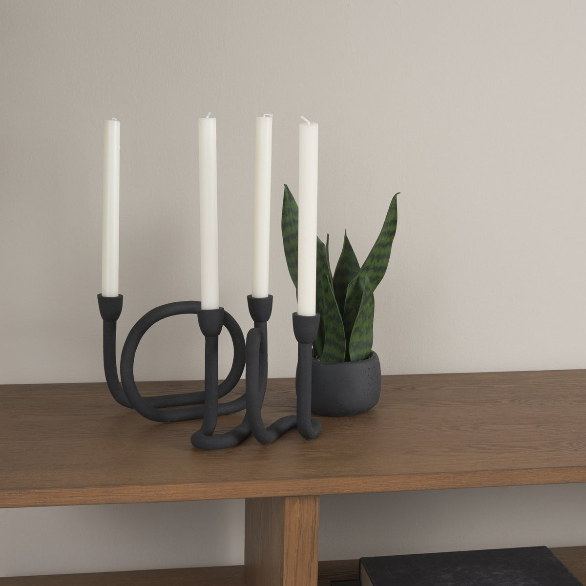 Serpens Black Metal Narrow Candle Holder-Table Candle Holders-DECOROLALA